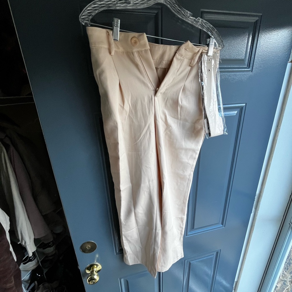 Light Beige High-Waisted Relaxed Trousers